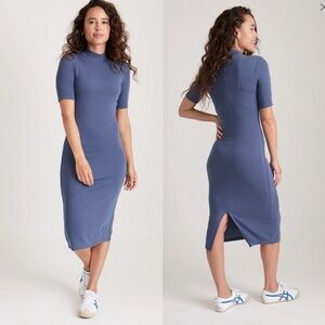 Marine Layer Lexi Rib Mock Neck Midi Dress Vintage Indigo NWT Size Large